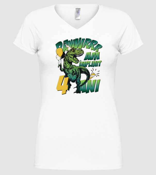 Rawr Am împlinit 4 ani model alb pe tricou