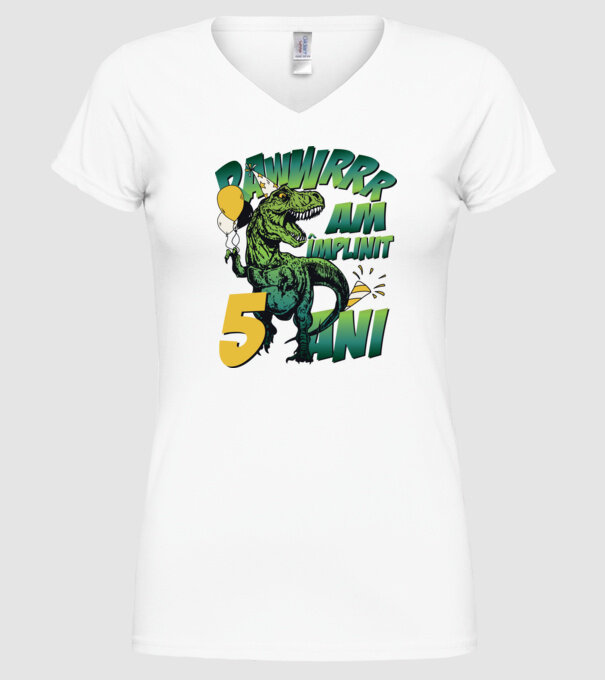 Rawr Am împlinit 5 ani model alb pe tricou