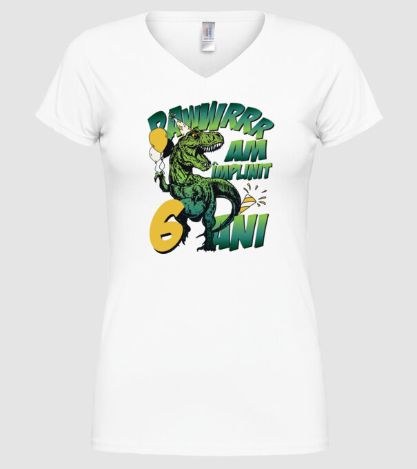 Rawr Am împlinit 6 ani model alb pe tricou