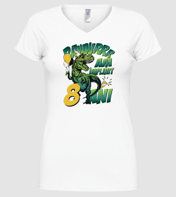 Rawr Am împlinit 8 ani model alb pe tricou