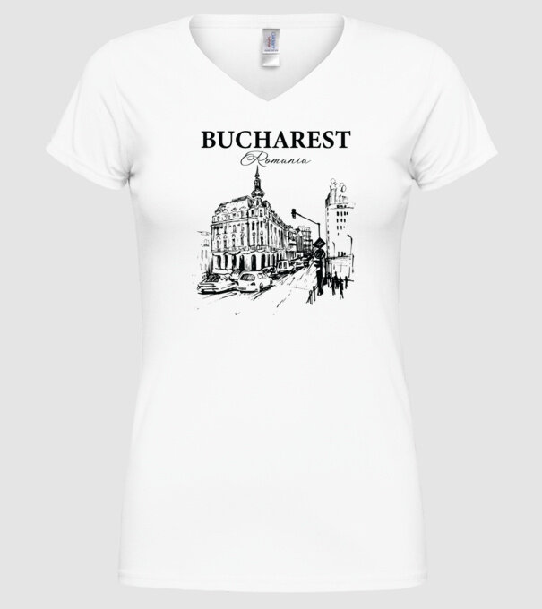 România Bucharest vintage model alb pe tricou