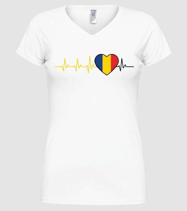 România heartbeat model alb pe tricou