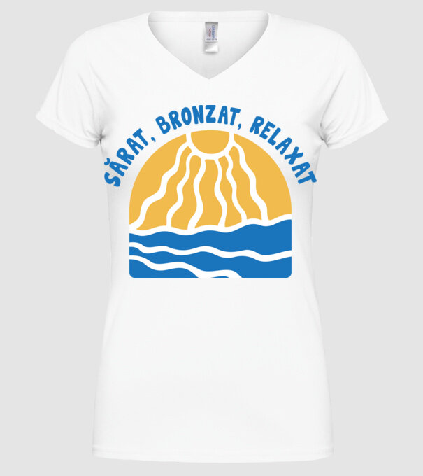 Sărat, bronzat, relaxat model alb pe tricou