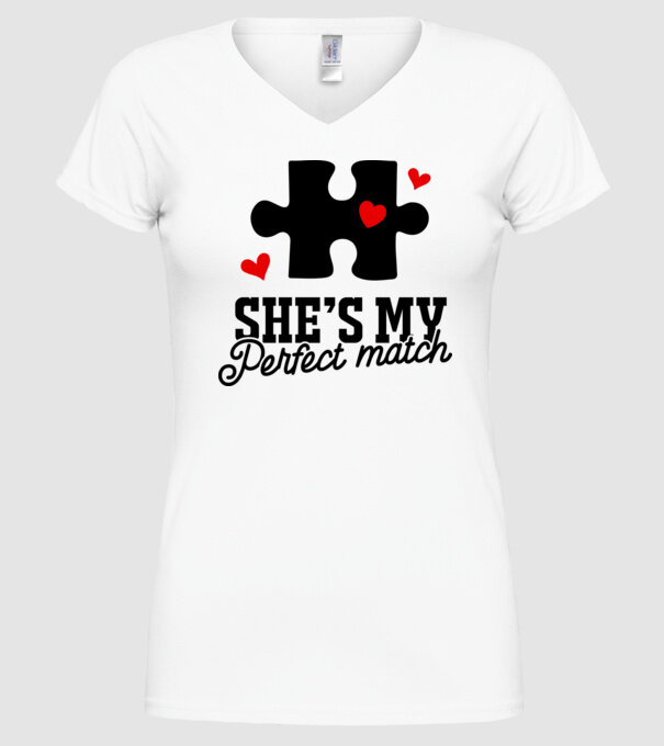 She is my perfect match model alb pe tricou