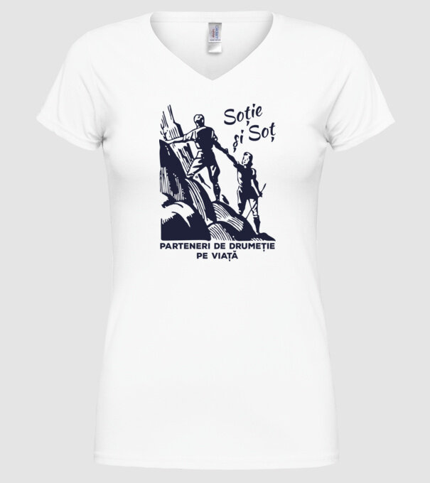 soție și soț - parteneri de drumeție pe viață model alb pe tricou