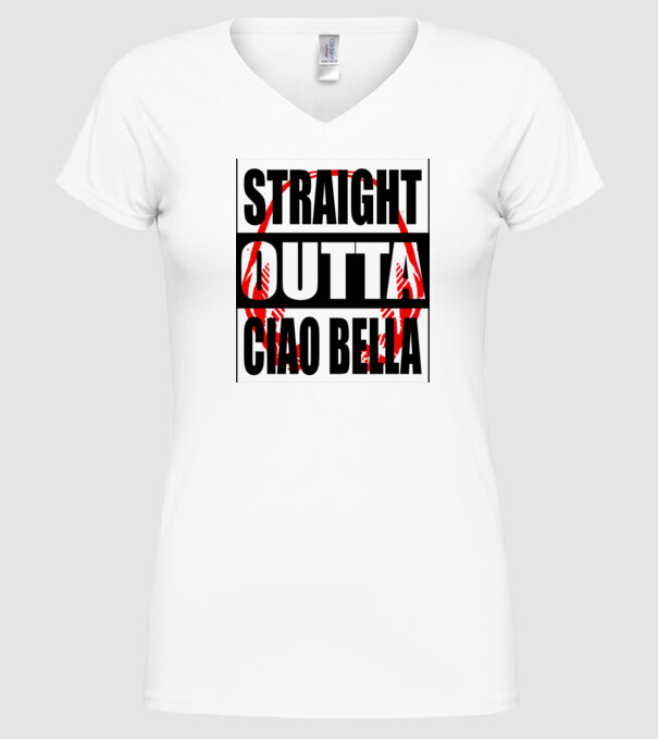 straight outta bella ciao model alb pe tricou