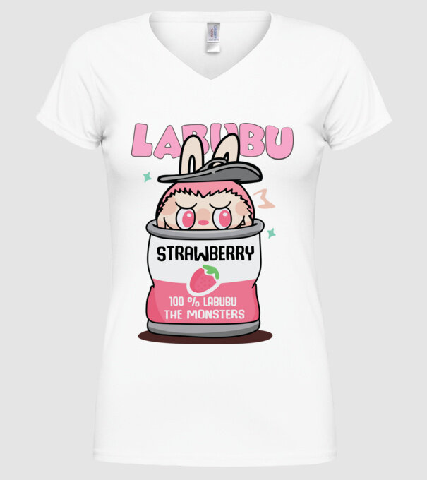 Strawberry Labubu model alb pe tricou