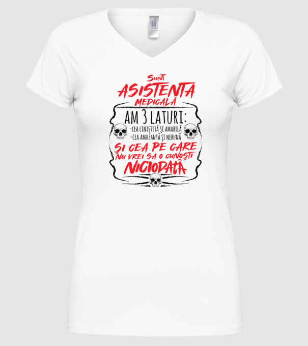 Sunt asistentă medicală am 3 laturi model alb pe tricou