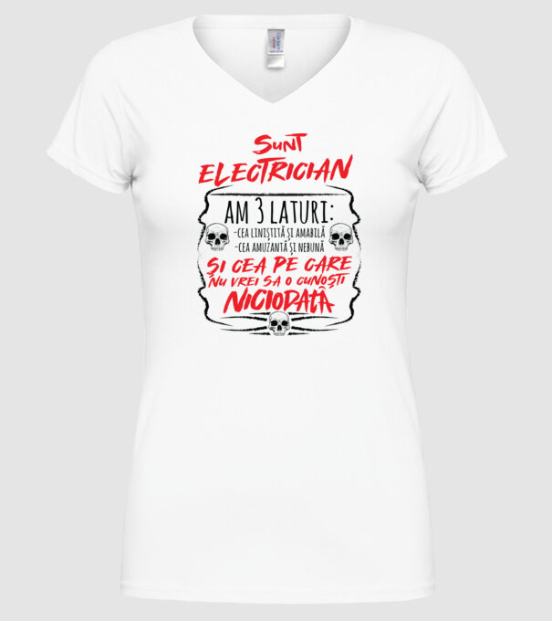 sunt electrician am 3 laturi model alb pe tricou