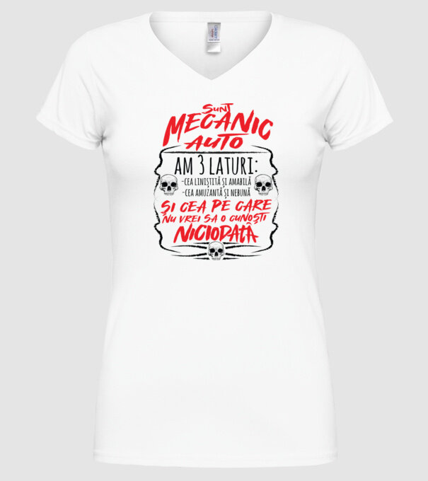 sunt mecanic auto am 3 laturi model alb pe tricou