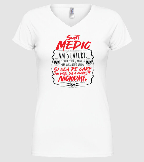 sunt medic am 3 laturi model alb pe tricou
