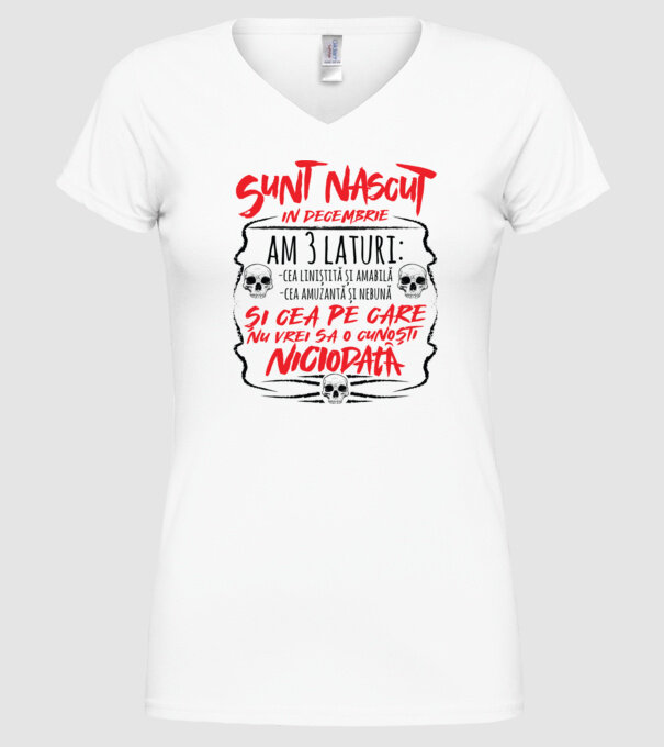 Sunt născut în decembrie am 3 laturi model alb pe tricou