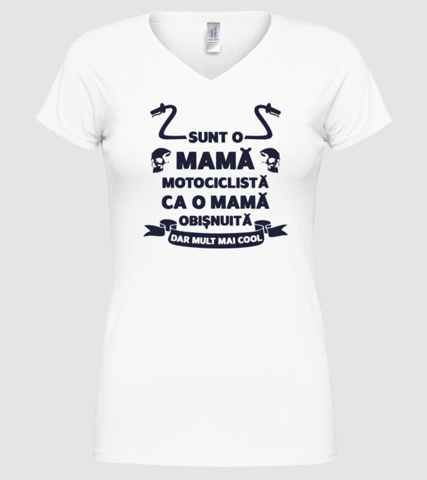 sunt o mamă motociclistă, ca o mamă obișnuită, dar mult mai cool model alb pe tricou