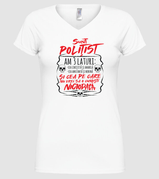 sunt polițist am 3 laturi model alb pe tricou