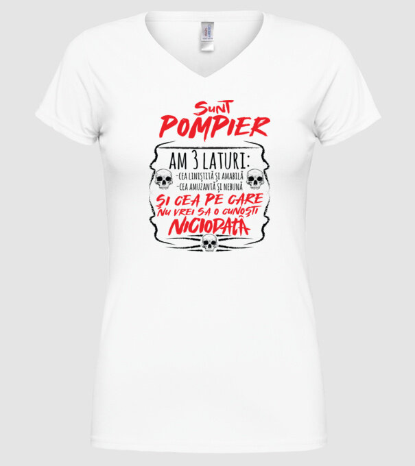 sunt pompier am 3 laturi model alb pe tricou