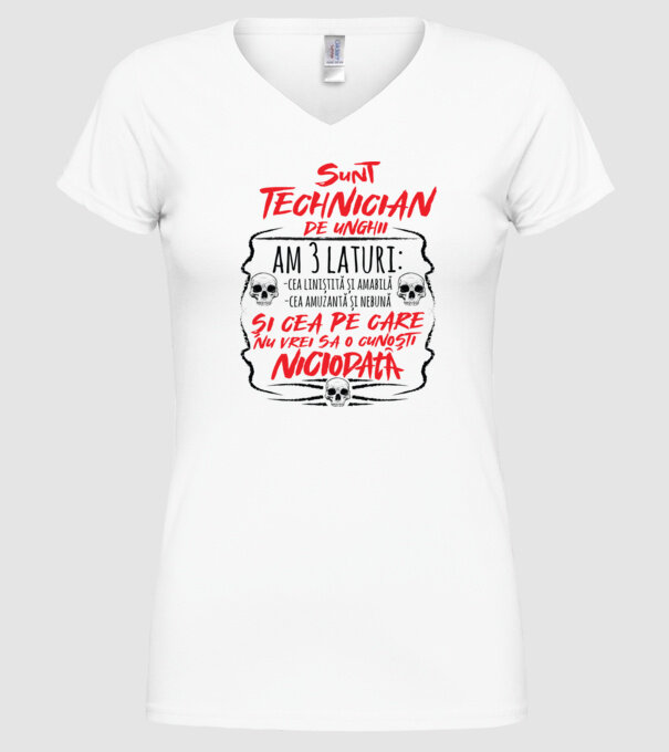 sunt tehnician de unghii am 3 laturi model alb pe tricou
