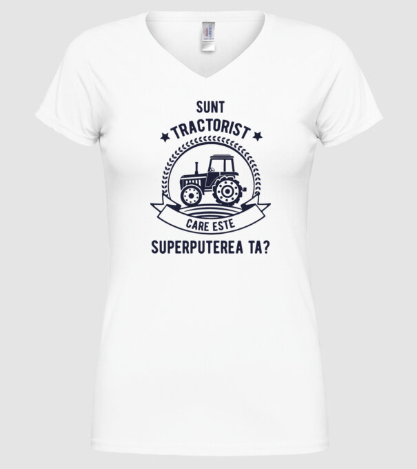 Sunt tractorist, care este superputerea ta? model alb pe tricou