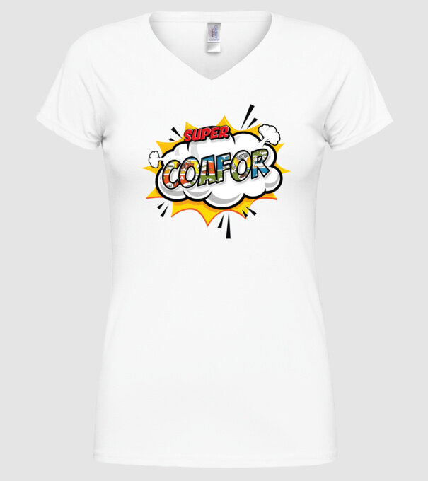 Super Coafor model alb pe tricou