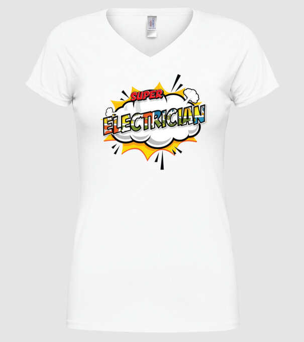 Super Electrician model alb pe tricou