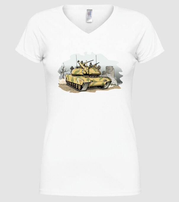 Tancuri model alb pe tricou