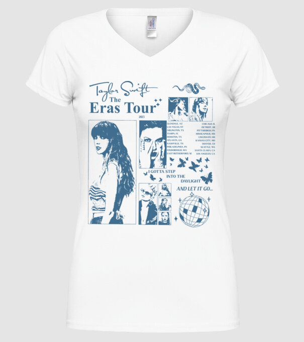 Taylor Swift ERAS print blue model alb pe tricou