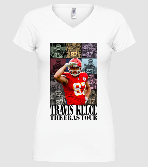 Taylor Swift Eras Travis Kelce model alb pe tricou