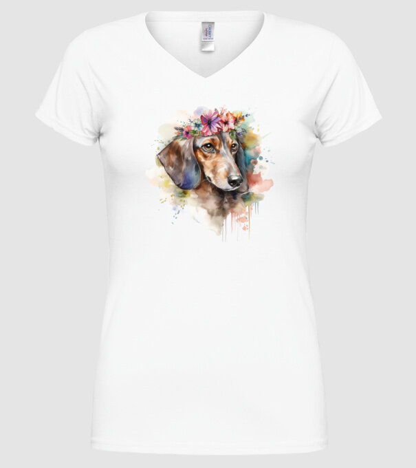 Teckel model alb pe tricou