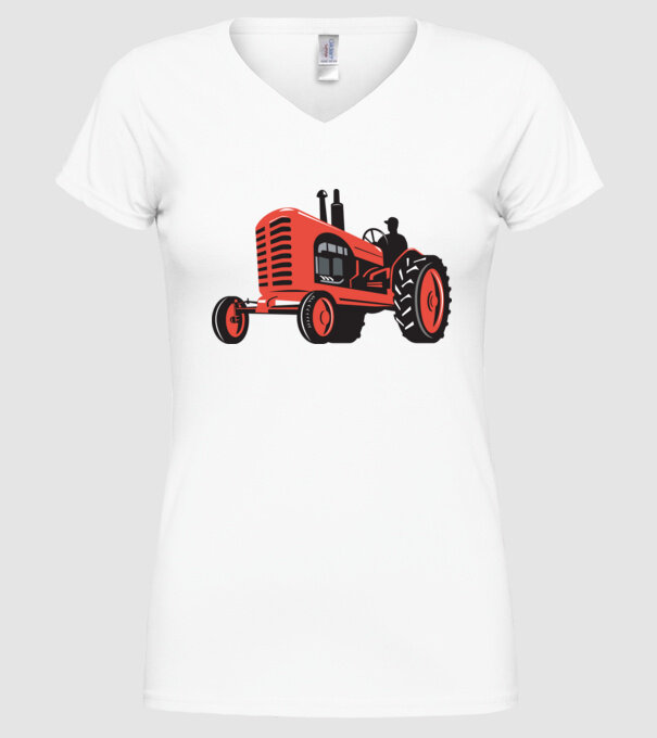 TRACTOR model alb pe tricou