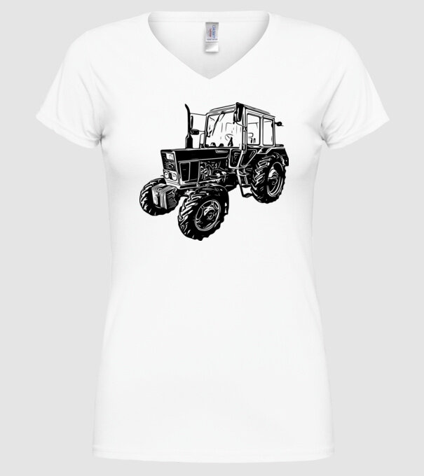 TRACTOR model alb pe tricou