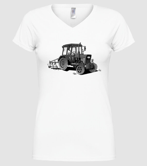 TRACTOR model alb pe tricou
