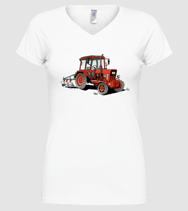 TRACTOR model alb pe tricou