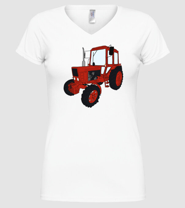 TRACTOR model alb pe tricou