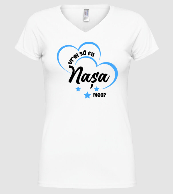 Vrei să fii nașa mea? model alb pe tricou