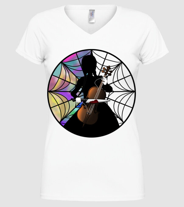Wednesday Addams Cello - Enid room model alb pe tricou