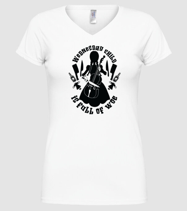 Wednesday child is full of woe model alb pe tricou