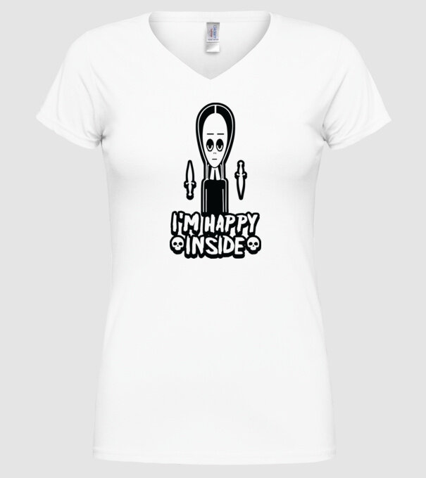 WEDNESDAY Happy inside model alb pe tricou