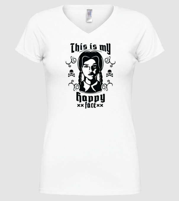 WEDNESDAY This is my happy face model alb pe tricou
