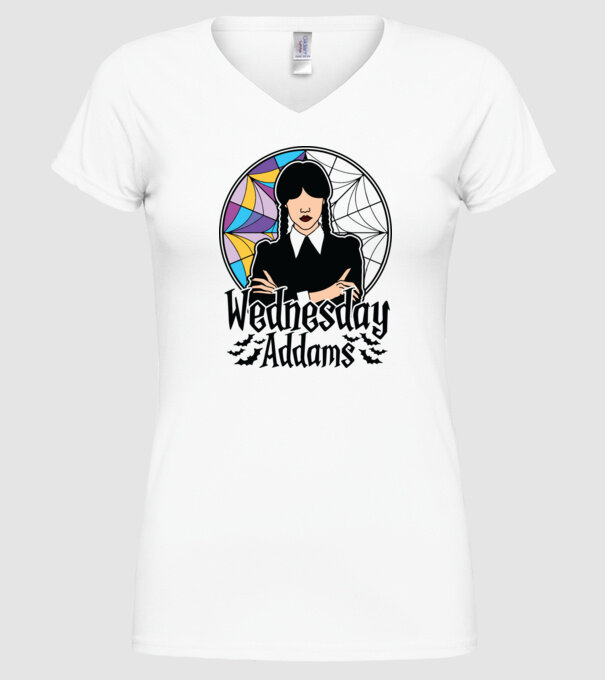 Wednesday Window colorful model alb pe tricou