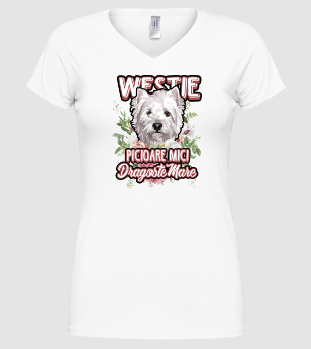 Westie picioare mici dragoste mare model alb pe tricou