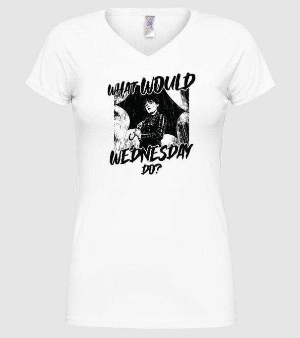 What would Wednesday do model alb pe tricou