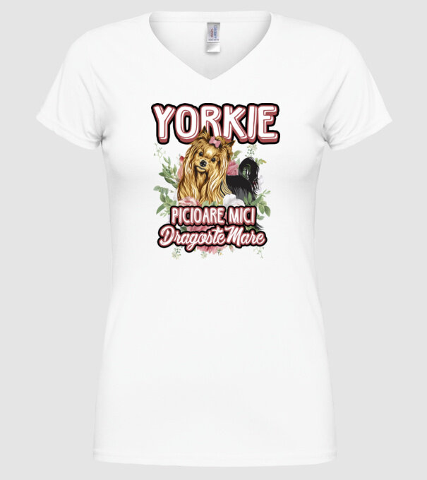 Yorkie - picioare mici dragoste mare model alb pe tricou