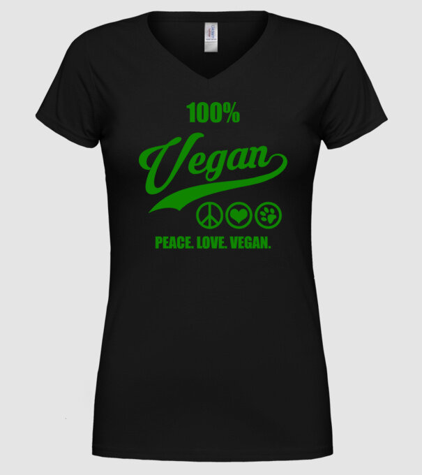 100% vegan model negru pe tricou