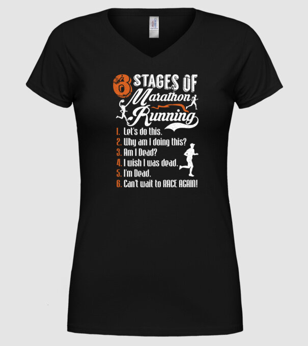 6 stages of marathon model negru pe tricou