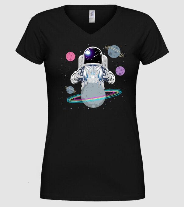 Astronaut planets model negru pe tricou