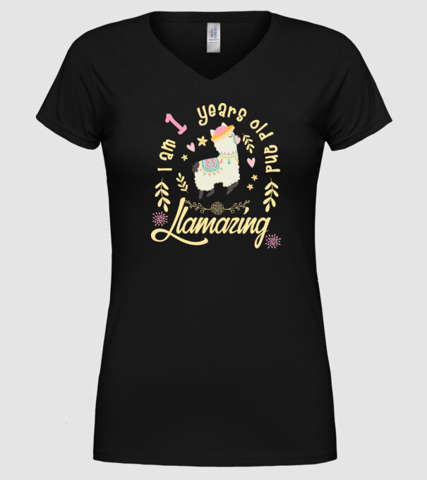 Birthday Llamazing 1 years old model negru pe tricou