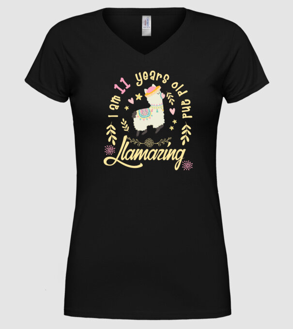 Birthday Llamazing 11 years old model negru pe tricou