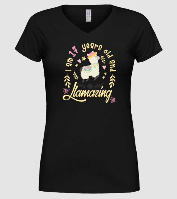 Birthday Llamazing 17 years old model negru pe tricou