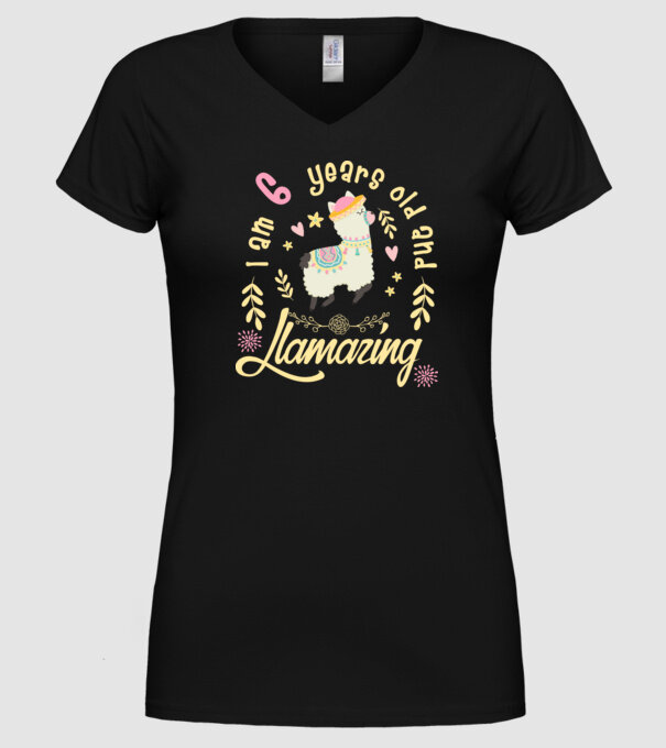 Birthday Llamazing 6 years old model negru pe tricou
