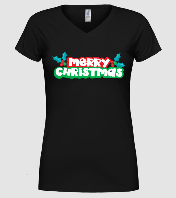 Text Crăciun Fericit model negru pe tricou