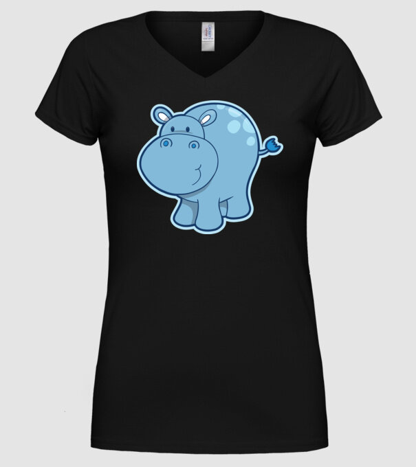 Cartoon hippo model negru pe tricou